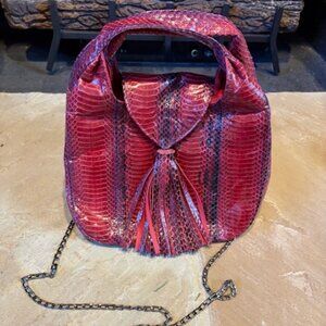New Luca Italian Python Snakeskin Red Black Leather Bag Tassel Crossbody